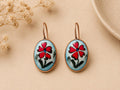 Iznik Tile Daisy Earrings, Turkish Bronze Dangle Earrings