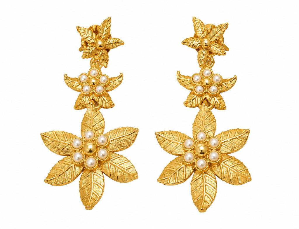 Gold Plated Ottoman Flower Earrings with Pearls – Dangle Stud Styles