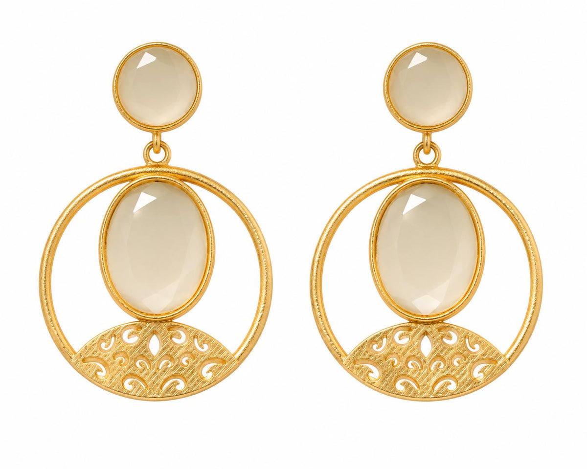 Gold Plated Cat Eye Stone Dangle Earrings: Chandelier Style for Daily & Special Occasions