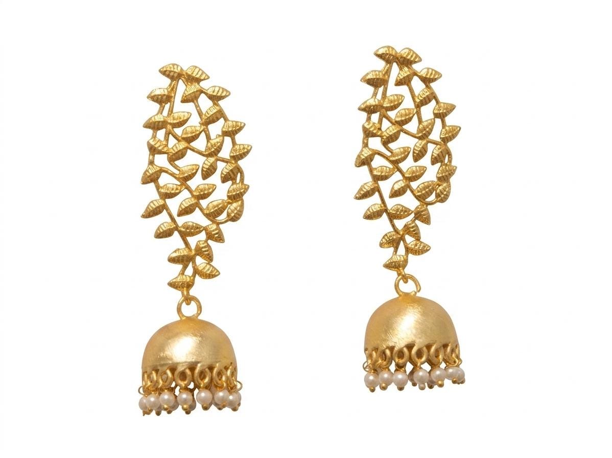 Gold Plated Brass Flamenco Earrings with Pearl Bells