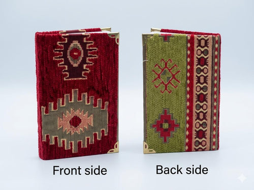 Boho Red Turkish Fabric Sketchbook with Lined Pages and Brass Corners