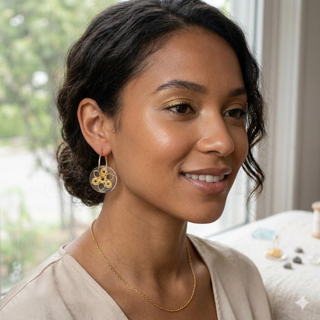 Gold Plated Hoop Earrings – Smoky Topaz Filigree Dangle Flower Artisan Jewelry