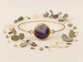Gold Plated Brass Cuff Bracelet with Purple Quartz – Turkish Jewelry (5.5cm)