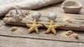 Gold & Silver Seashell Starfish Dangle Earrings, Art Deco