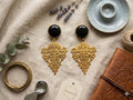 Gold Plated Brass Black Agate Dangle Earrings – Hypoallergenic, Daily Wear, Special Occasions