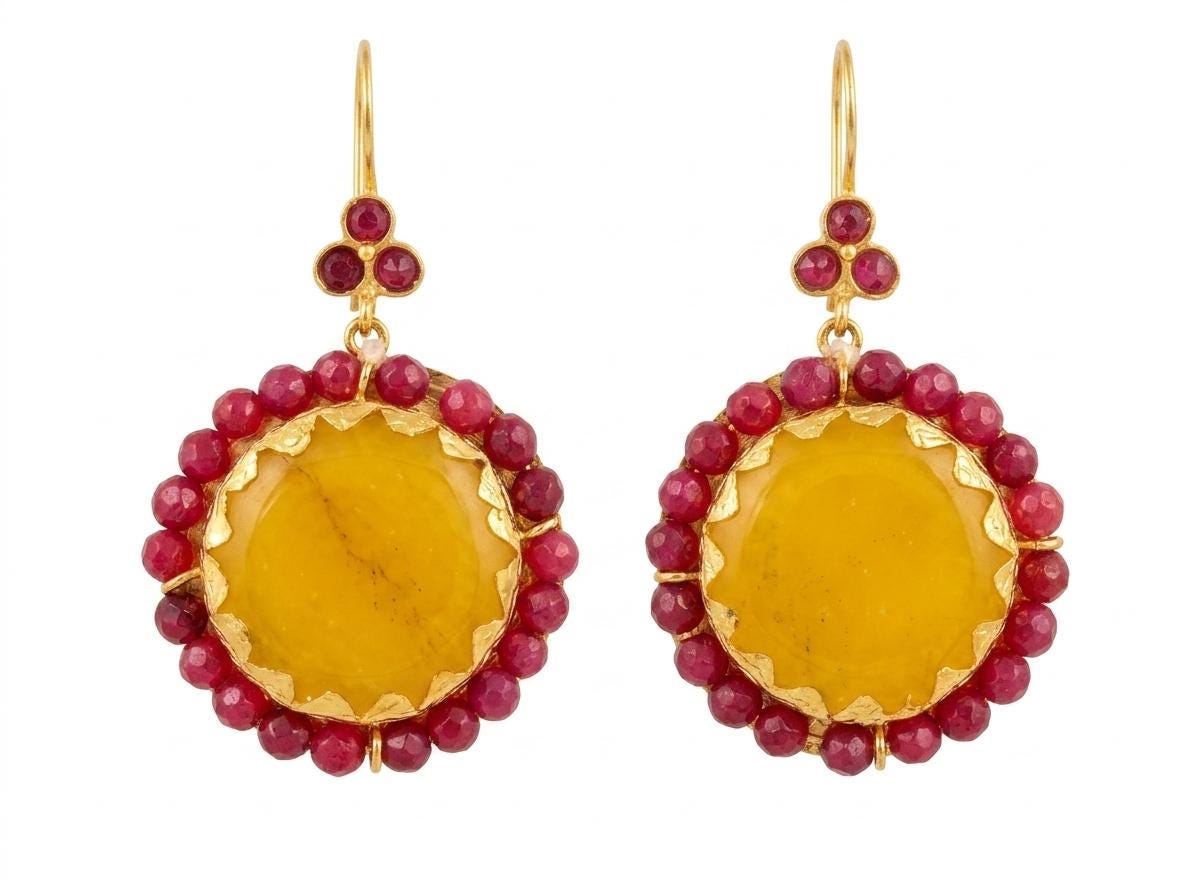 Handmade Jade Hook Dangle Earrings, Bronze Gold Plated, Ottoman Style