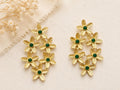 Green Jade Gold Flower Earrings, Brass Dangle Studs