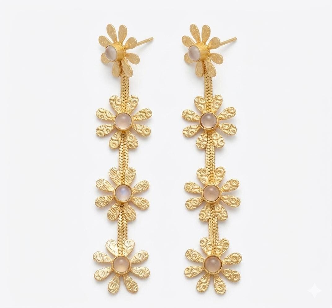Daisy Rose Agate Earrings, Matte Gold Plated Chandelier Earrings