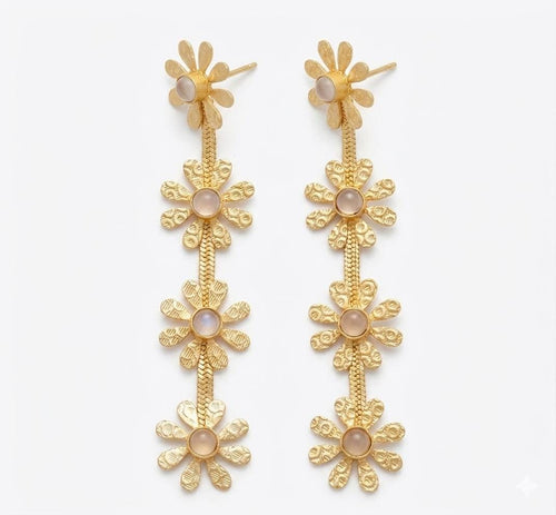 Daisy Rose Agate Earrings, Matte Gold Plated Chandelier Earrings