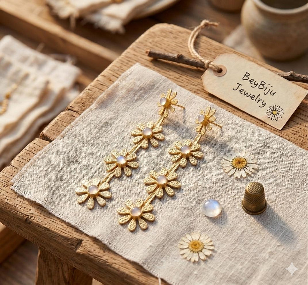 Daisy Rose Agate Earrings, Matte Gold Plated Chandelier Earrings