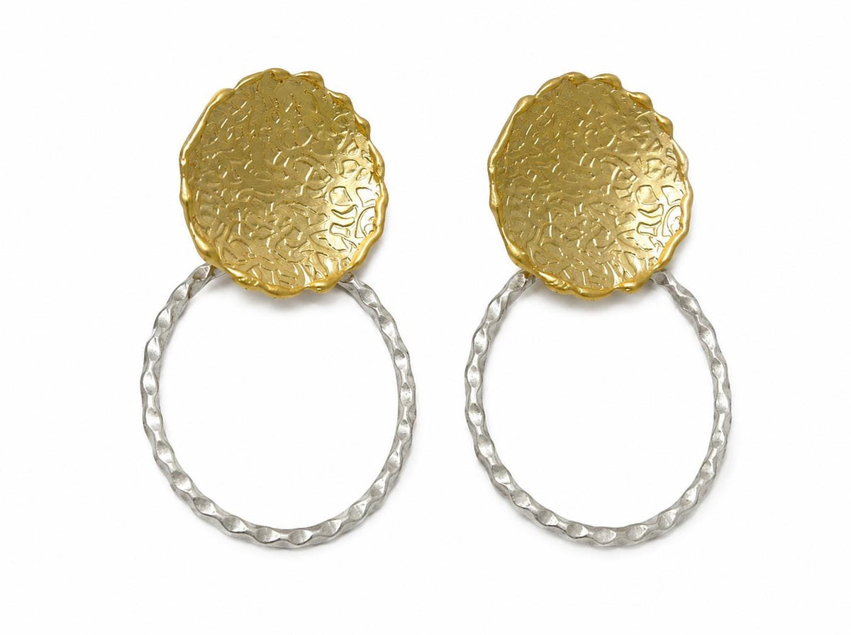 Two Tone Turkish Earrings, Matte Gold Plated Silver Dangle Earrings