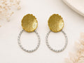 Two Tone Turkish Earrings, Matte Gold Plated Silver Dangle Earrings