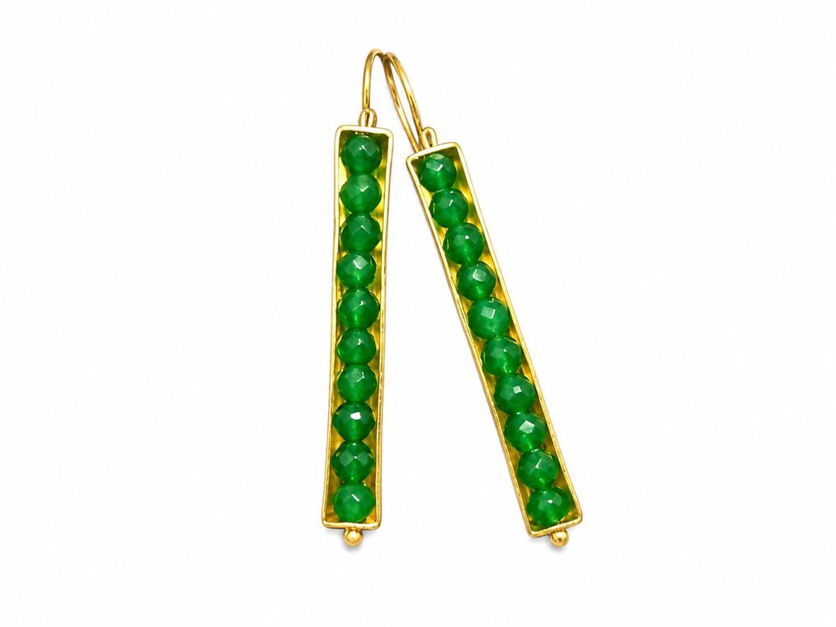 Green Agate Seed Pod Earrings: Gold Plated Bronze, Boho Turkish Gemstone