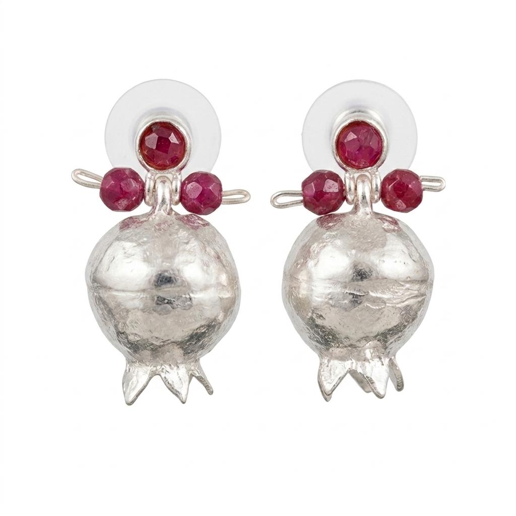Silver Plated Pomegranate Earrings: Ruby Jade Boho Studs
