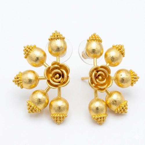 Elegant Gold Plated Floral Stud Earrings - Hypoallergenic Statement Jewelry with Smart Gift Packaging