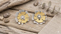 Mixed Metal Flower Stud Earrings, Turkish Inspired Brass, Gold Silver Plated, Hypoallergenic Jewelry