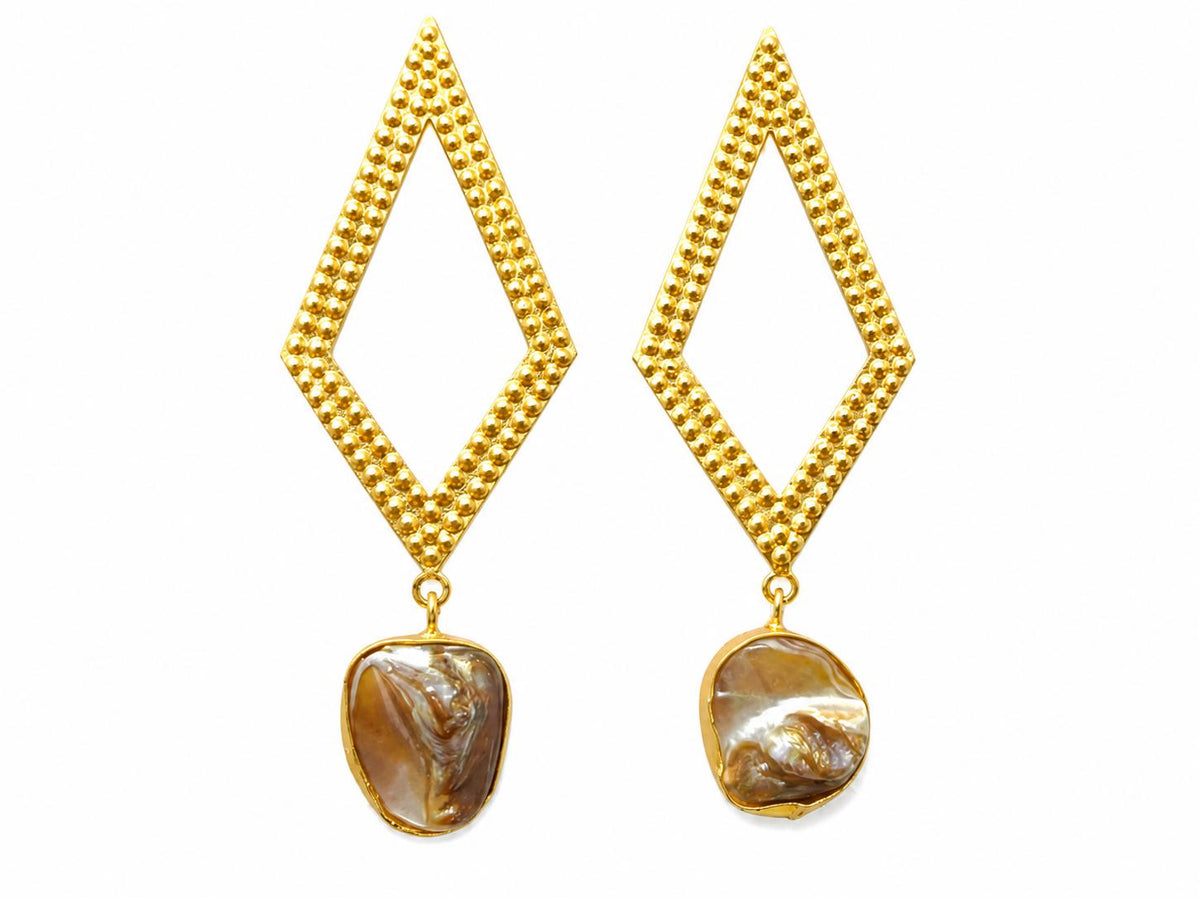 Elegant Art Deco Baroque Pearl Gold Plated Dangle Earrings - Hypoallergenic with Gift Packaging