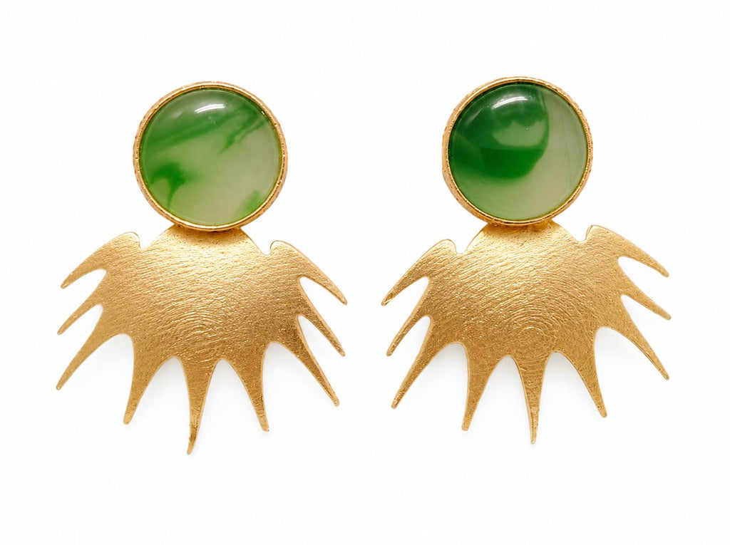 Stylish Green Agate Gold Plated Brass Earrings for Daily Wear and Special Occasions