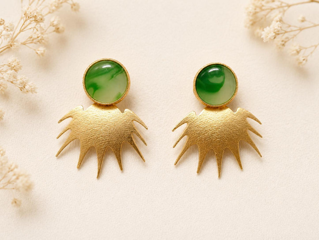 Stylish Green Agate Gold Plated Brass Earrings for Daily Wear and Special Occasions