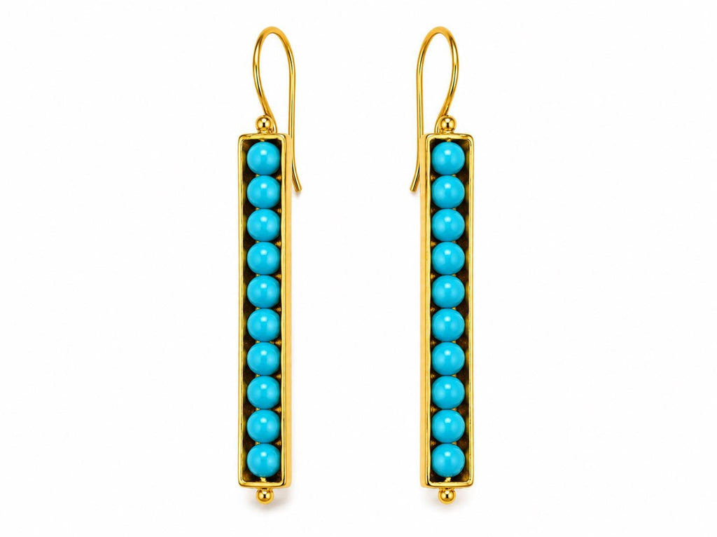Blue Howlite Seed Pod Earrings: Gold Plated Bronze, Fertility & Prosperity Boho Turkish Gemstone