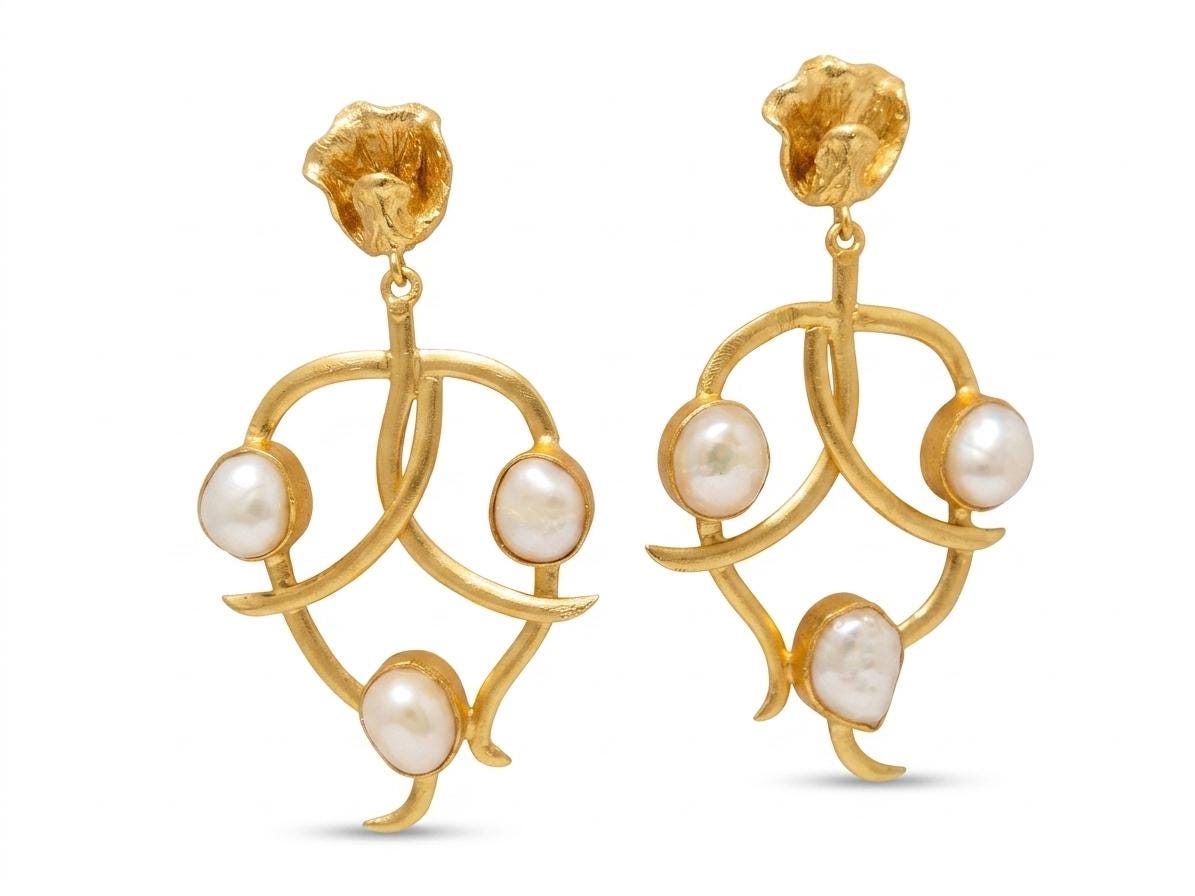 Gold Plated Pearl Dangle Earrings – Hypoallergenic Brass Design, Daily Wear Jewelry