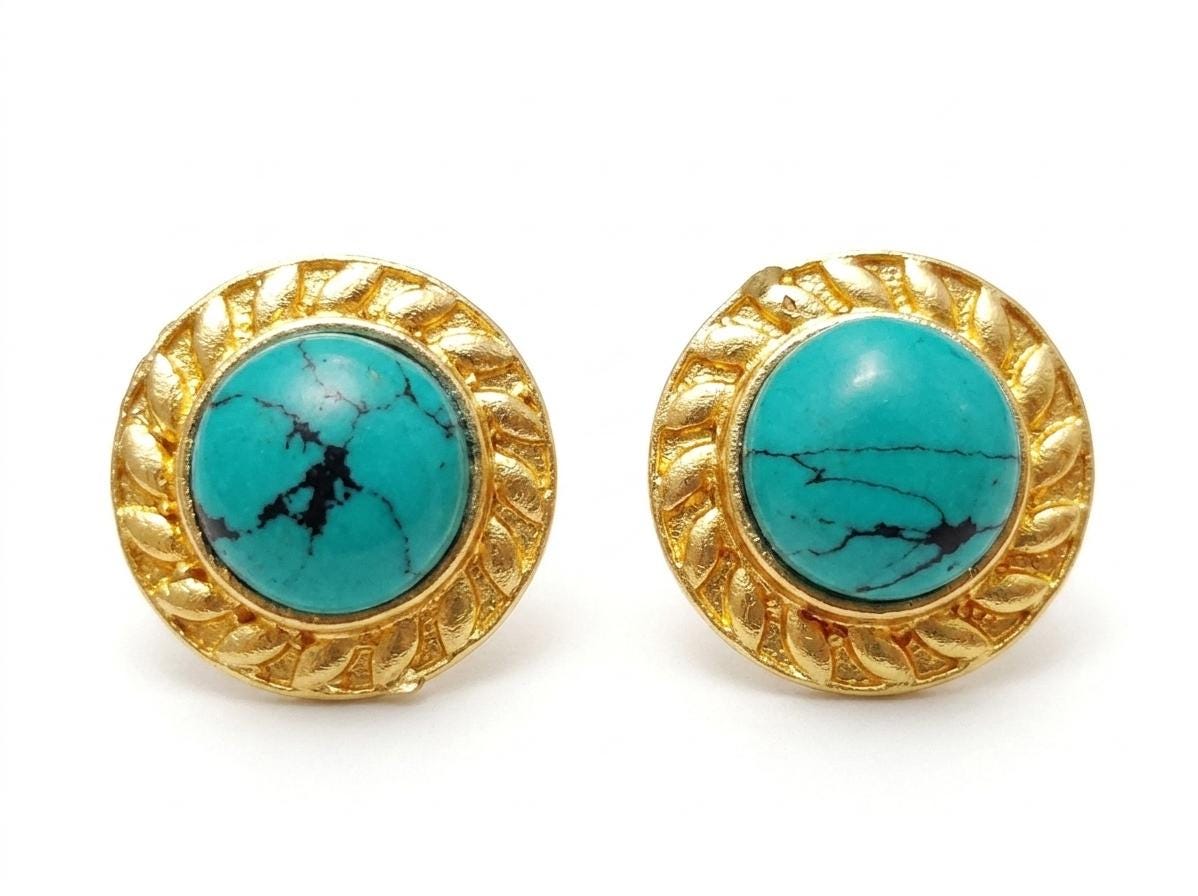 Blue Howlite Stud Earrings, Gold Plated Brass, Hypoallergenic