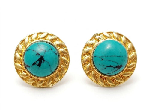 Blue Howlite Stud Earrings, Gold Plated Brass, Hypoallergenic