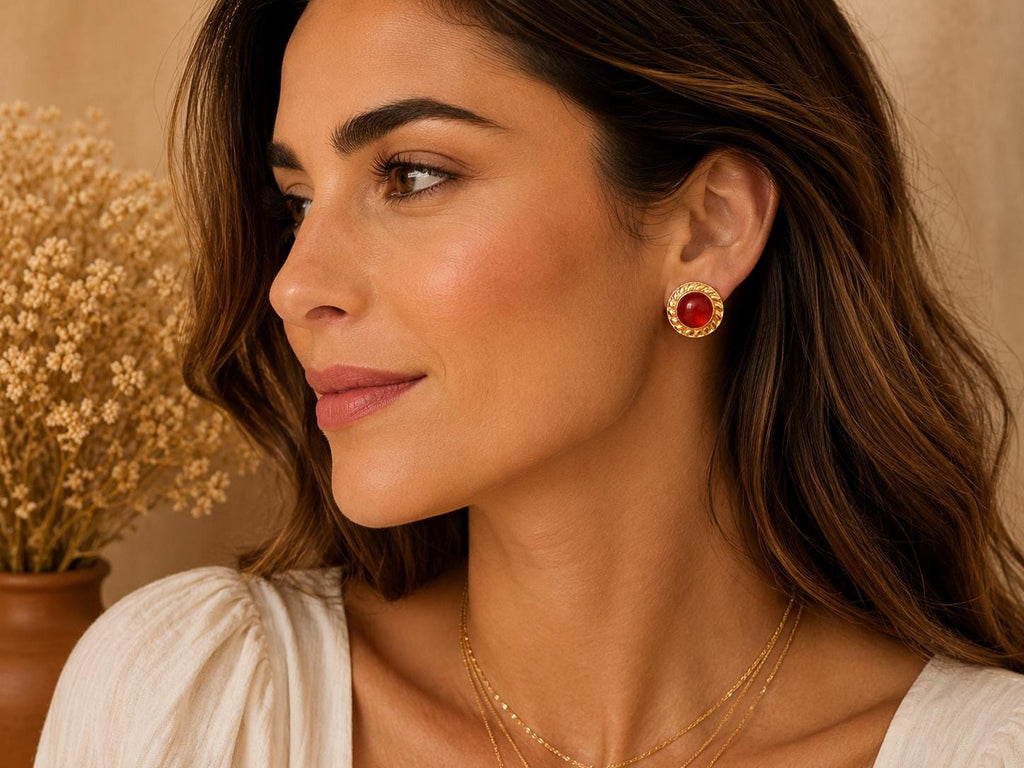 Dainty Gold Plated Cat Eye Stud Earrings with Black Bag and Gift Envelope