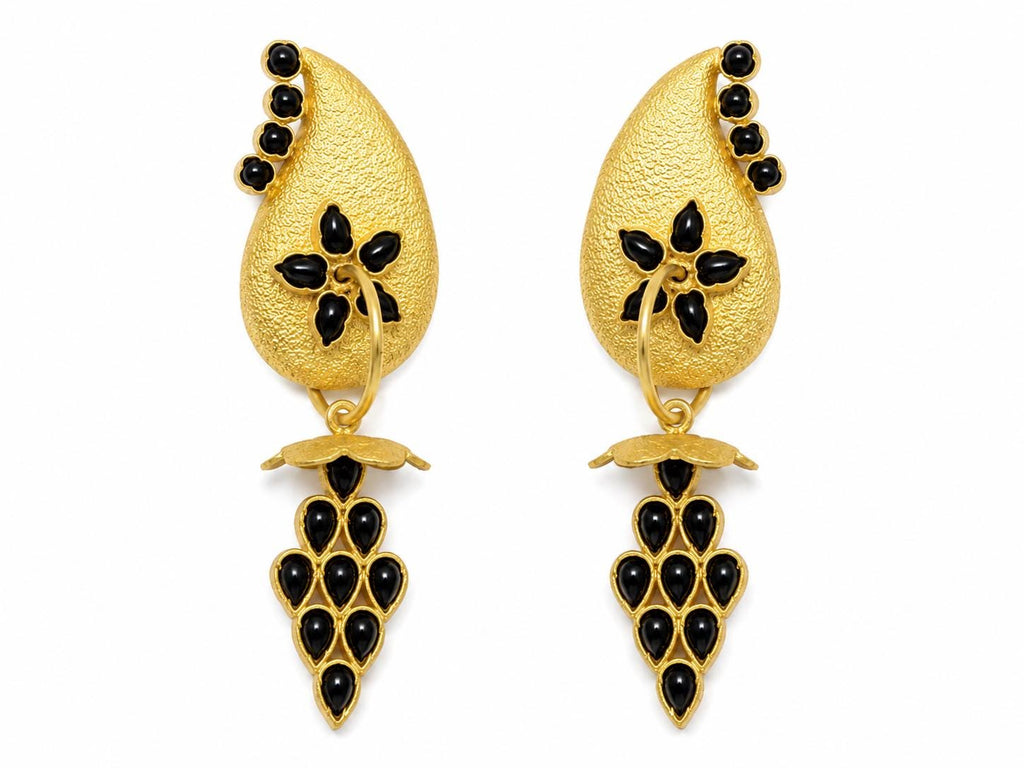 Stylish Black Agate Gold Plated Brass Dangle Earrings for Everyday and Special Occasions