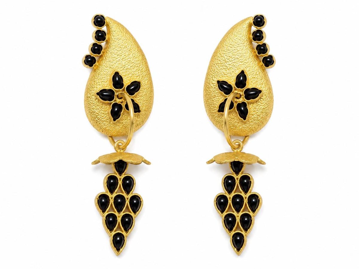 Stylish Black Agate Gold Plated Brass Dangle Earrings for Everyday and Special Occasions