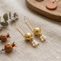Turkish Pomegranate Pearl Earrings, Gold Plated Bronze, Boho Chic