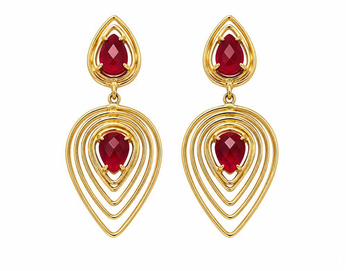 Boho Chic Garnet Drop Earrings, Gold Plated Brass, Hypoallergenic, Gift Bag Included