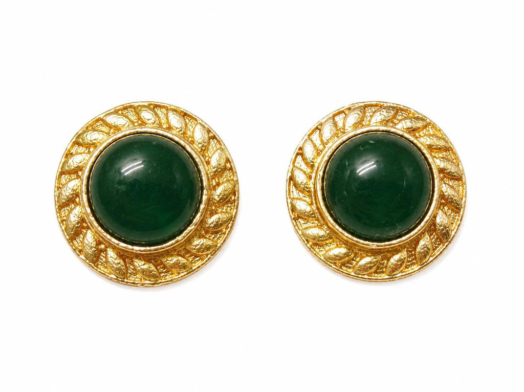 Green Agate Stud Earrings, Gold Plated Brass, Artisan Jewelry