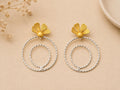 Matte Gold Turkish Flower Hoop Earrings: Hypoallergenic Brass Dangle Jewelry