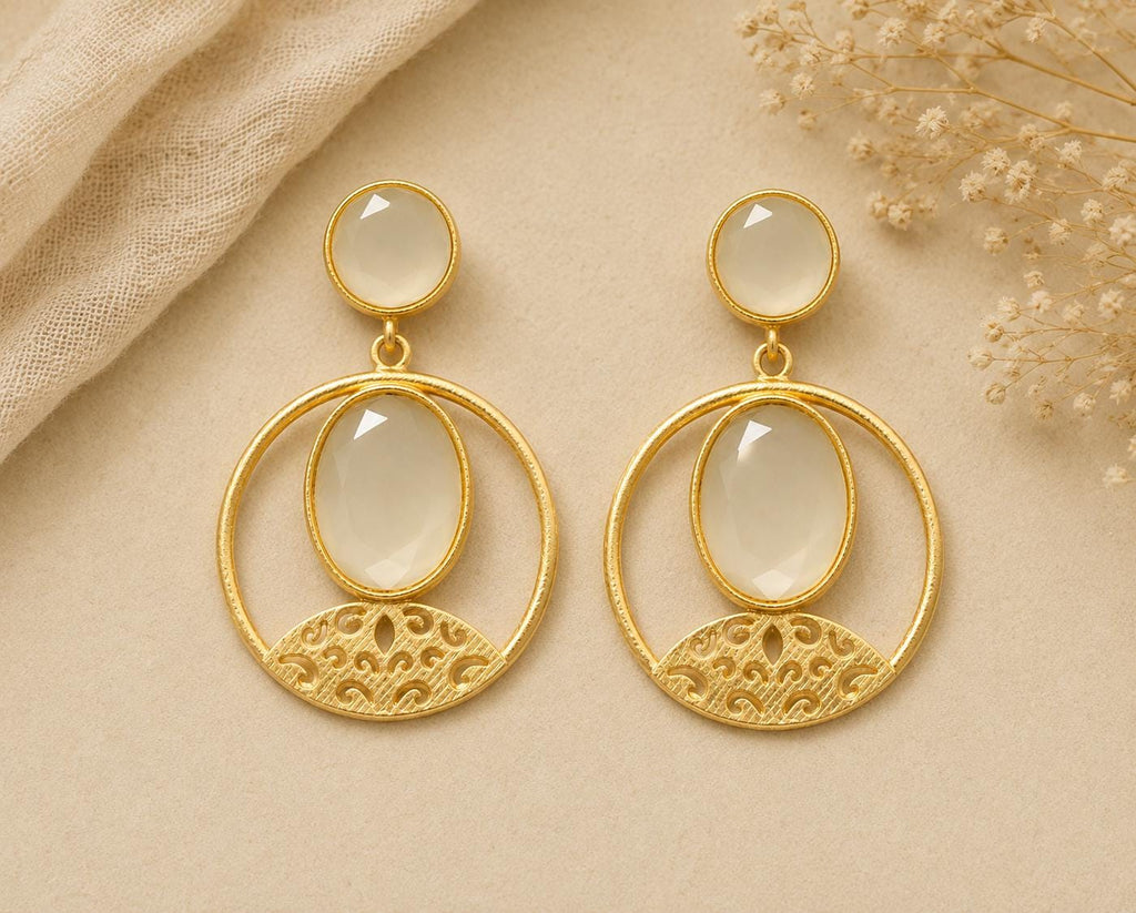 Gold Plated Cat Eye Stone Dangle Earrings: Chandelier Style for Daily & Special Occasions