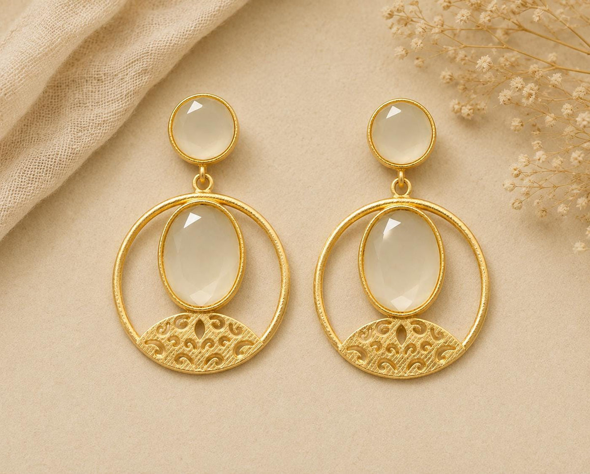 Gold Plated Cat Eye Stone Dangle Earrings: Chandelier Style for Daily & Special Occasions
