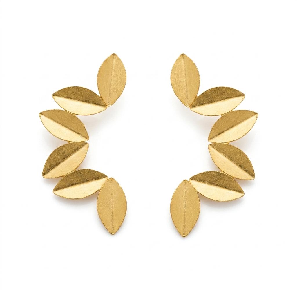 Boho Chic Gold Plated Brass Leaf Earrings, Hypoallergenic Dangle Earrings with Gift Bag