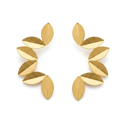 Boho Chic Gold Plated Brass Leaf Earrings, Hypoallergenic Dangle Earrings with Gift Bag