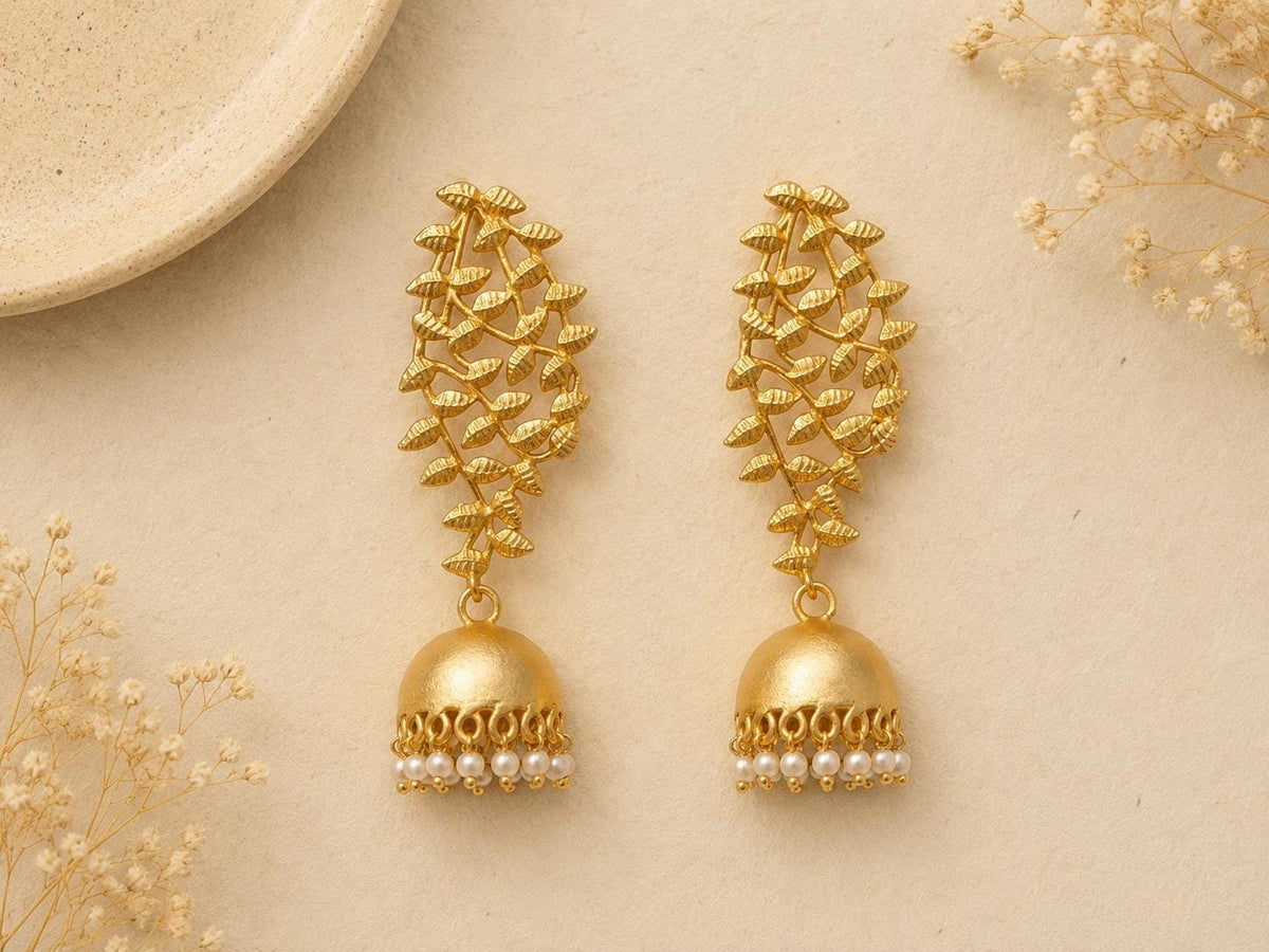 Gold Plated Brass Flamenco Earrings with Pearl Bells