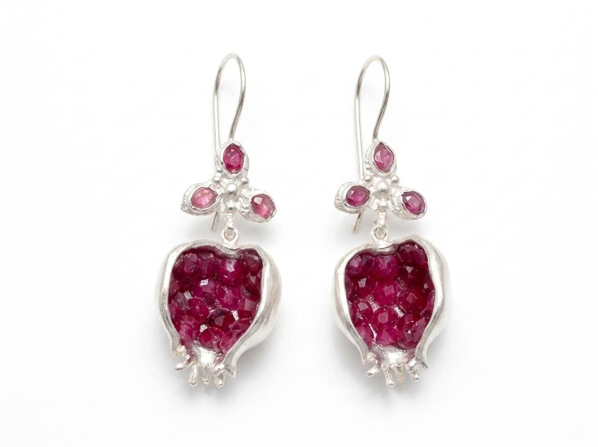 Pomegranate Earrings: Ruby Jade Bronze Silver Plated Boho Earrings