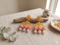 Gold-Plated Flamenco Earrings, Amber Agate, Rose Quartz, Acetate Bells, Hypoallergenic Brass