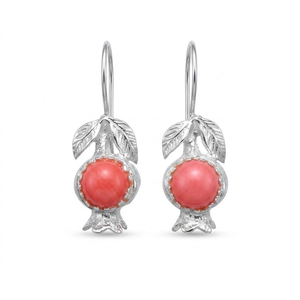 Pomegranate Earrings: Bronze Silver Plated Coral Hook Earrings