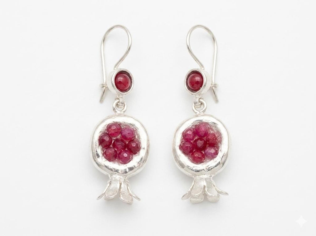 Pomegranate Earrings: Ruby Jade Silver Plated Boho Earrings