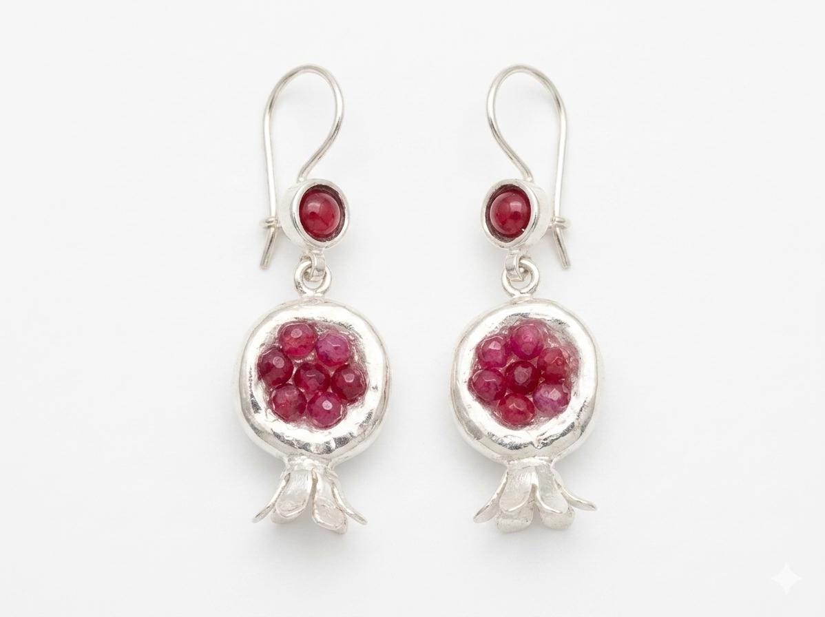 Pomegranate Earrings: Ruby Jade Silver Plated Boho Earrings