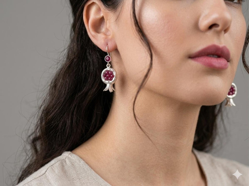 Pomegranate Earrings: Ruby Jade Silver Plated Boho Earrings