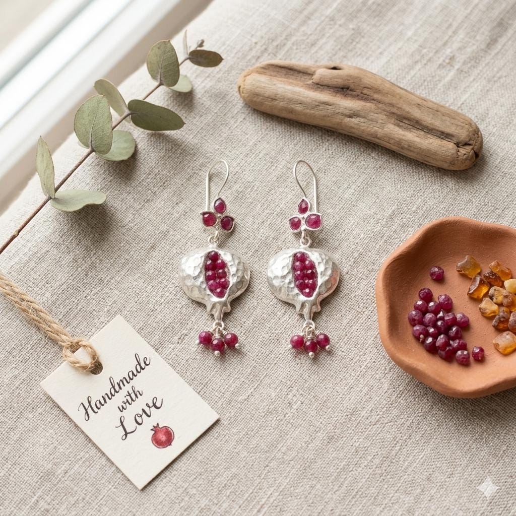 Pomegranate Hook Earrings: Ruby Jade, Silver Plated Dangle Earrings