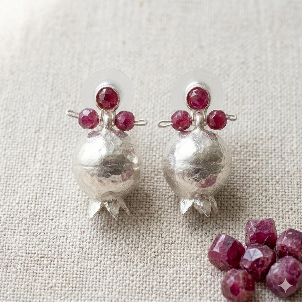Silver Plated Pomegranate Earrings: Ruby Jade Boho Studs