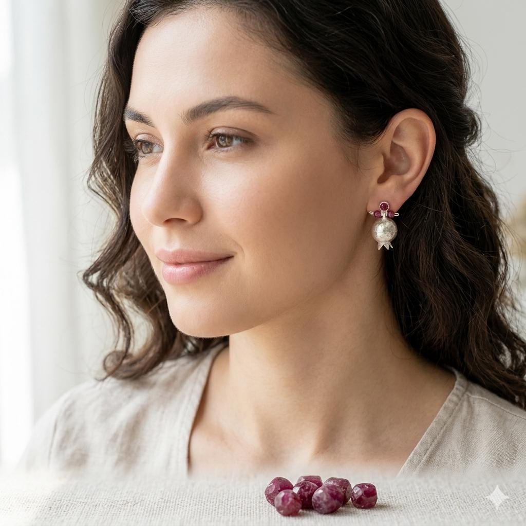 Silver Plated Pomegranate Earrings: Ruby Jade Boho Studs