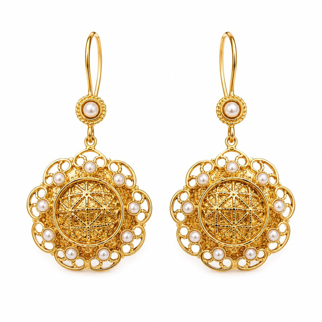 Elegant Gold Plated Pearl Earrings - Boho Chic Dangle Jewelry