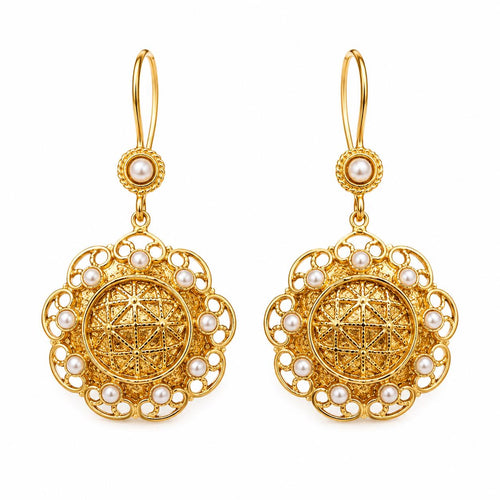 Elegant Gold Plated Pearl Earrings - Boho Chic Dangle Jewelry